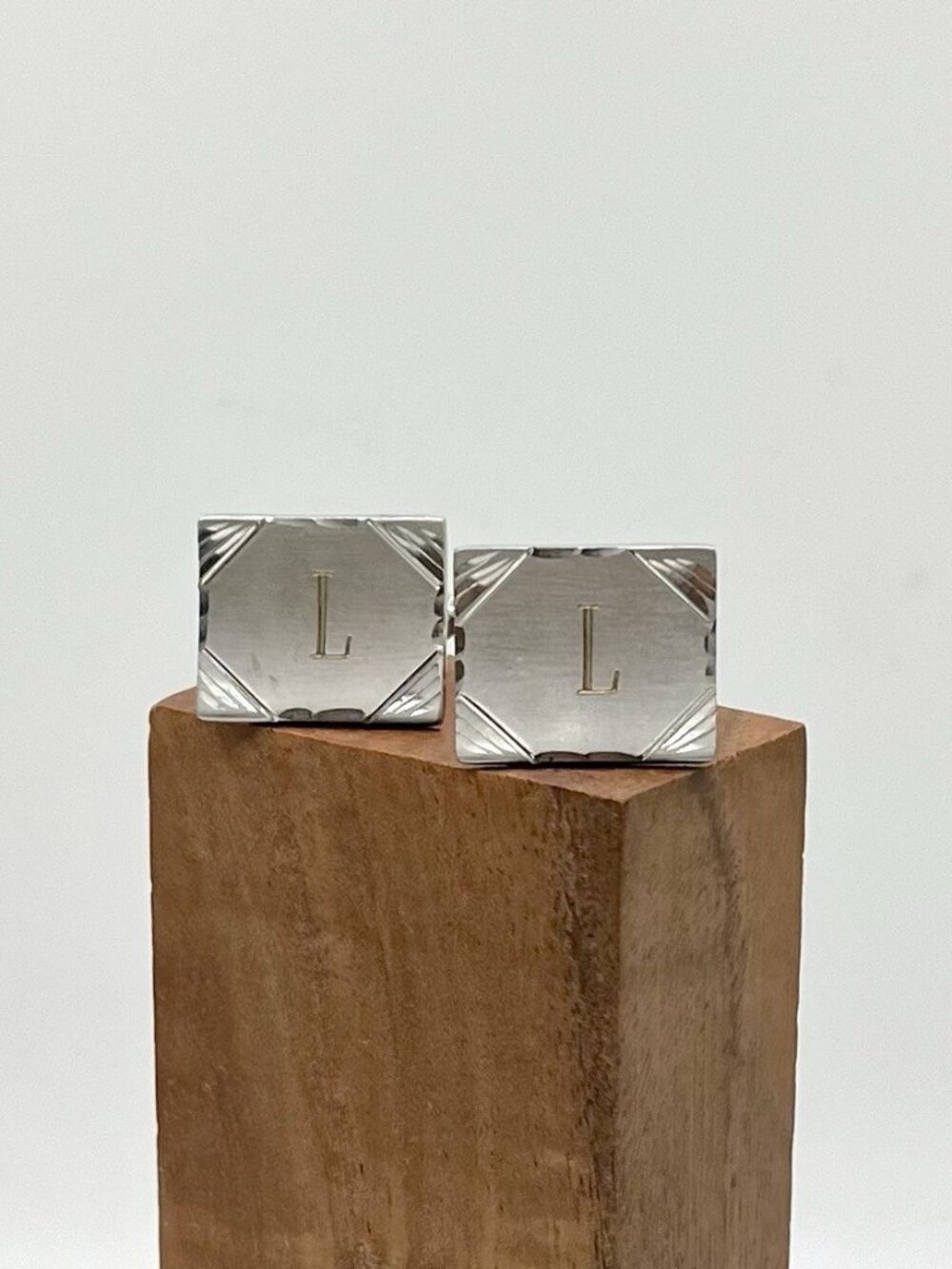 VTG Flex-Let Silver Tone Monogram L Cufflinks Art Deco Mid Century Men’s USA